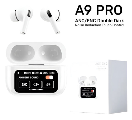 A9 Pro High Quality Sound, ENC Noise Reduction Wireless AirPods With Smart Touch Screen Control