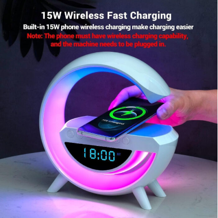 BT-3401 LED Display Wireless Phone Charger Bluetooth Speaker With Seven Color Selections, Alarm Clock, FM Radio