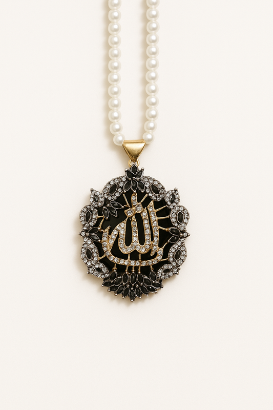 Ya Allah Pendant Necklace in Black Stones – Islamic Jewelry for Women